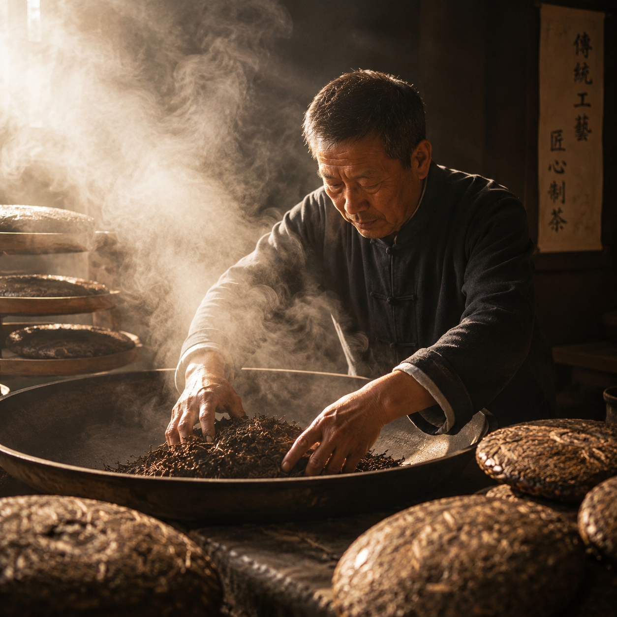 老师傅手工炒茶