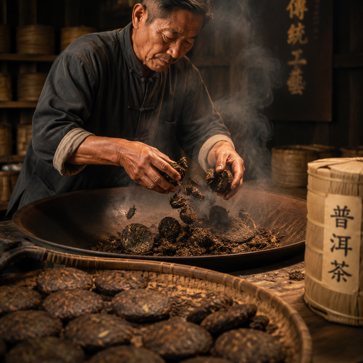 老师傅整理茶叶
